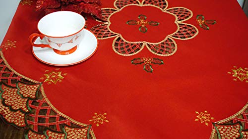 Cloudsun Holiday Christmas Tablecloth 34Inch,Poinsettia Embroidered Christmas Trees With Gold Sequins Table Topper For Home Kitchen Dining Room Xmas Table Decorations,Poinsettia (34"×34", Poinsettia) #TOP4