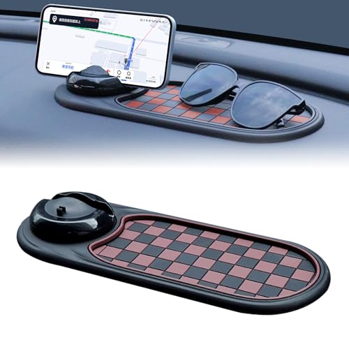 Universal Anti-Slip Car Dashboard Mat with 360° Rotating Phone Holder – Multi-Functional Organizer Pad for Phones, Sunglasses, Keys, and Daily Essentials (Brown Black) by Jiechen - Used condition - US$8.55