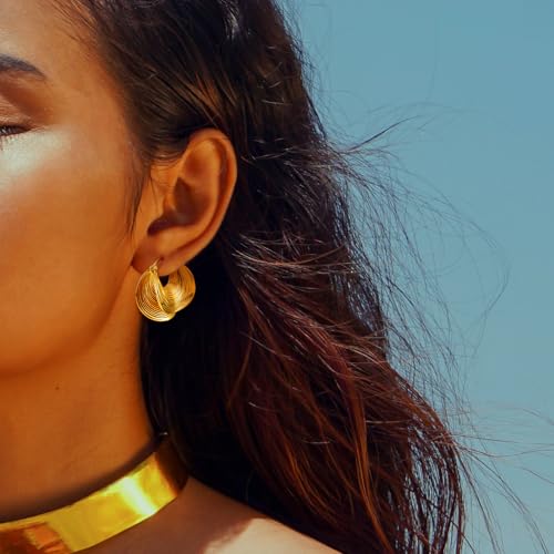 YUJIE Gold Plated Hoop Earrings for Women Brass Earring Chunky Statement Jewelry2