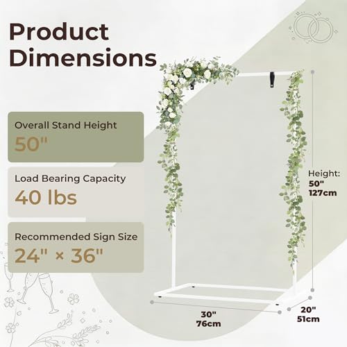 WEDORA Wedding Welcome Sign Stand, 50" (127 cm) Standard Height - White Metal Sign Holder with 6 Leather Straps, Easel Stand for Seating Charts & Event Décor by WEDORA - Image 2