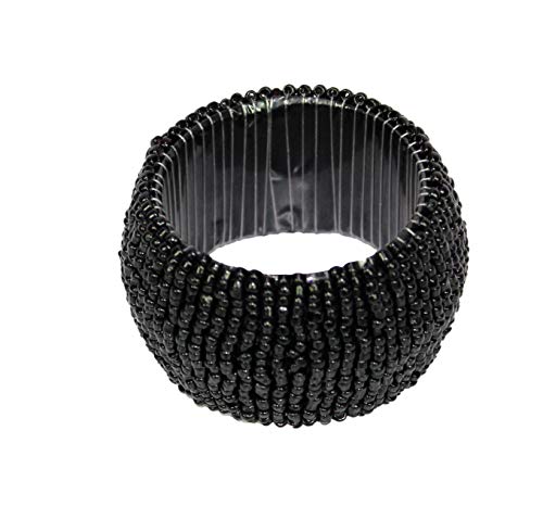Cotton Craft Glitz Handmade Beaded Dining Table Napkin Rings - Set Of 12 - Halloween Harvest Autumn Fall Thanksgiving Holiday Christmas Xmas Celebration Festive Party Gift Décor - Black #TOP3