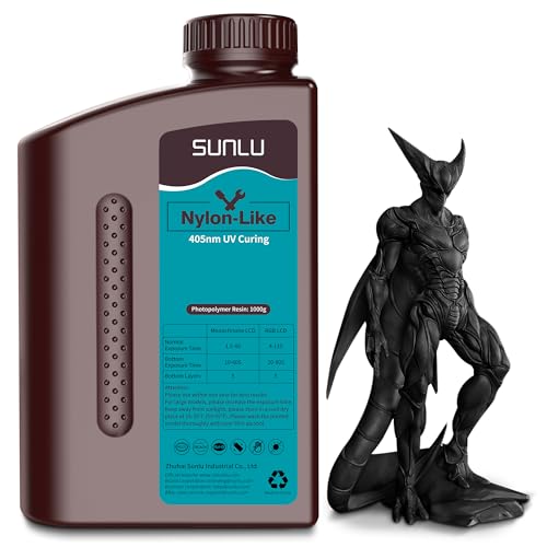 SUNLU 3D Printer Resin, Strong Durable Nylon Like 3D Resin for LCD DLP SLA Resin 3D Printers, 395-405nm UV Light Curing 3D Printing Liquid Photopolymer Resin, Good for Functional Parts, 1000g, Black