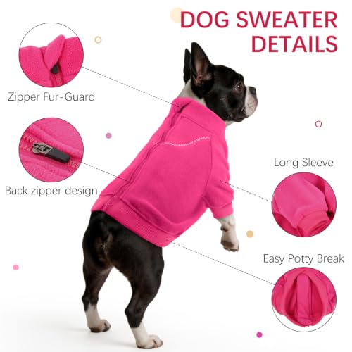 Image of BRKURLEG Dog Sweater, Warm Fleece Dog Winter Coat, Rose Red, S | Soft Thick Sweatshirt for Small Medium Large Dogs, Back Zipper Dogs Cold Weather Coat, Cozy Jacket Vest Christmas Daily Wear