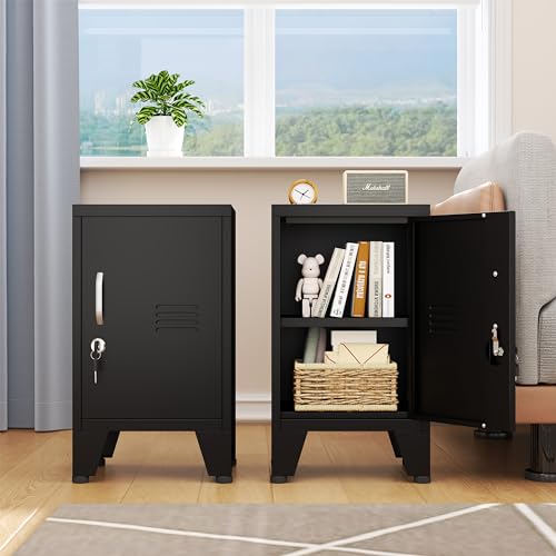Image of 24.5 inchH Metal Locker Storage Cabinet with Lock - Small Lockable Employees Locking Cabinet Steel Locker Adjustable Shelf & Feet, Single Door Lockable Cabinet for Home, School, Office, Gym (Black)