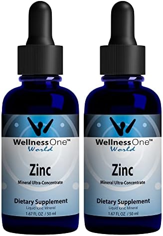 WellnessOne Ionic Zinc Liquid - Immune Support, Skin Care Zinc Supplements for Kids & Adult 100 Day Supply - 15 mg Zinc Sulfate - Easy to Swallow Liquid Zinc Drops - 50 ml 1.6 fl oz (2 Pack)