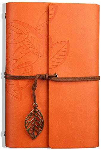 Image of TRIVAH Leather Writing Journal, Refillable Travelers Notebook,Art Sketchbook, Travel Diary with Blank Paper (Orange, 7 Inch)