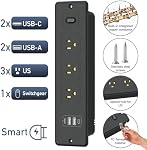 HITRENDS Recessed Power Bar with 2 USB-C and 2 USB-A Ports, Built-in Switch, Black Flush Mount Desk Outlet for Furniture Hidden Charging Station with 6 FT Extension Cord