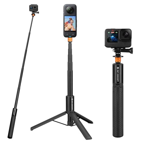 K&F CONCEPT MS21 Selfie Stick Stativ, 120 cm Insta360 Selfie Stick, Unsichtbarer Selfie-Stick mit Adapter,Ausziehbar Selfiestick für Insta 360 X5//X4/X3/Ace Pro, Osmo Pocket 3/4, Action Kamera Zubehör 1