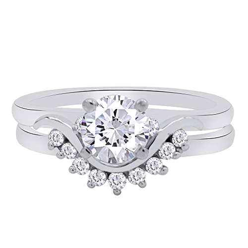 AFFY 0.34 Carat Round White Cubic Zirconia One Side Enhancer Guard Ring 14K Gold Over Sterling Silver2