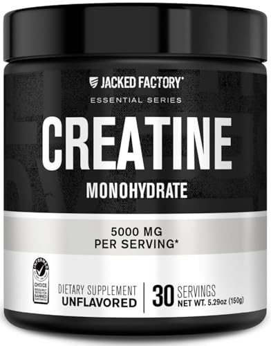 Jacked Factory Creatine Monohydrate Powder 150g - 5g Daily Creatine Supplement for Men and Women, Vegan-Friendly, Third-Party Tested - 30 Servings, Unflavored
