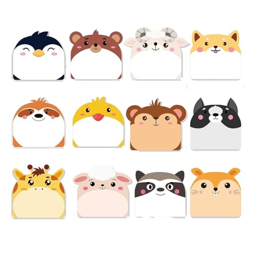 12 Bücher Kinder Haftnotizen,Notizzettel,Cute Sticky Notes,Klebezettel,Notizblock Klein,Cartoon Niedliche,Selbstklebende Notizblöcke für SchüLer,Ideal für Büro,Studenten, Kindergeburtstagsgeschenk