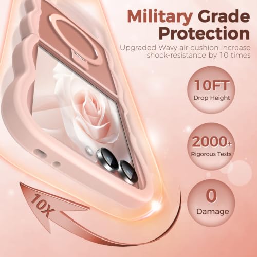Image of Cute Wavy Magnetic Stand Case for Galaxy Z Flip 8 Fit for MagSafe, Pink
