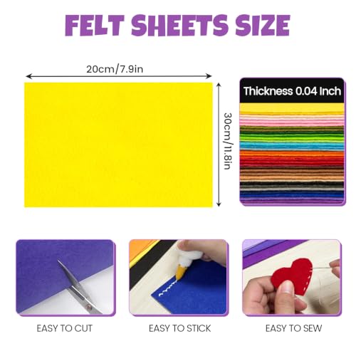 Image of 77Pcs Stiff Felt Sheets, 1mm Thick Felt Fabric Squares for Sewing & DIY