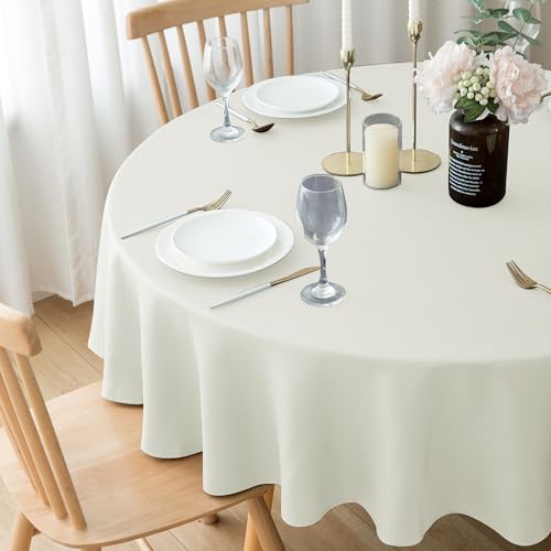 Biscaynebay Textured Fabric Round Tablecloths 70", Ivory Water Resistant Table Cloth Circle Folding Table Covers for Dining, Kitchen, Wedding, Parties etc. Machine Washable by Biscaynebay - Image 7