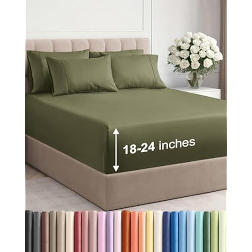 Extra Deep King Sheet Set - 6 Piece Breathable Cooling Sheets - Sage Green