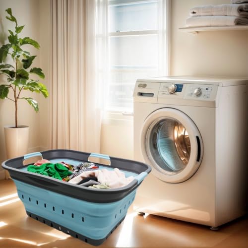Image of SAMMART 42L (11 gallon) Collapsible Plastic Laundry Basket - Foldable Pop Up Storage Container /Organizer - Portable Basket - Space Saving Hamper /Basket (2, Grey /Sea Angel)