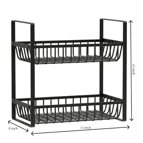 Image of 2 Tier Countertop Fruit and Vegetables Basket | Multipurpose Storage Organize Stand for Kitchen, Dining Table and Bathroom (2 Tier Black)