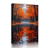 UIRINGART Pintura mural de lienzo de reflexo del bosque de otoño grabados de grandes carteles de paisajes naturales pintura mural para decoración del salón y dormitorio 60x90cm