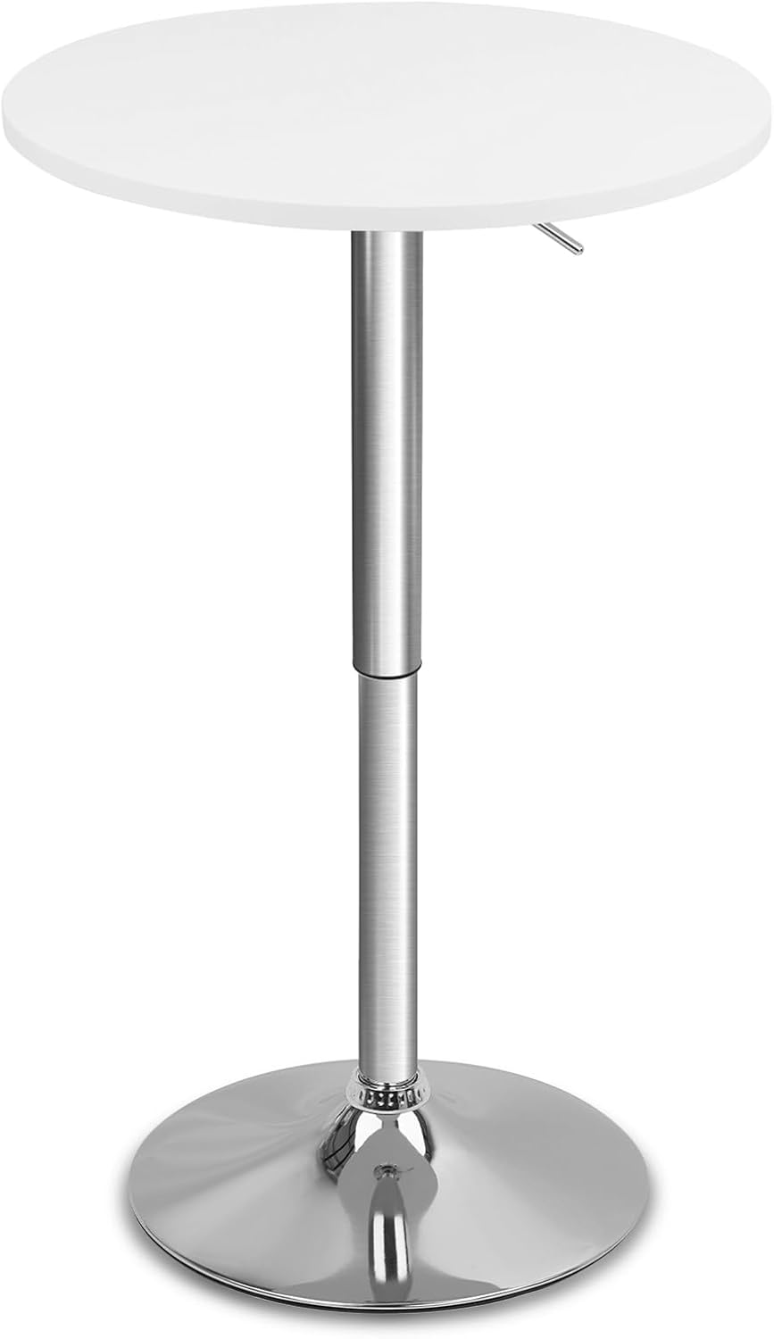 CLATINA Round Bar Pub Table, 360° Swivel High Top Cocktail Table with Metal Base, 26"-36" Height Adjustable Bistro Tables for Home Kitchen Party Drink Restaurant Wedding Cafe Office Reception, White