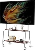 Chevalet de télévision mobile à roulettes pour écrans plats LCD LED OLED de 32 à 75 pouces, en acier inoxydable avec roulettes, 50 kg, VESA 600 x 400 mm (étagère de rangement en bois double couche