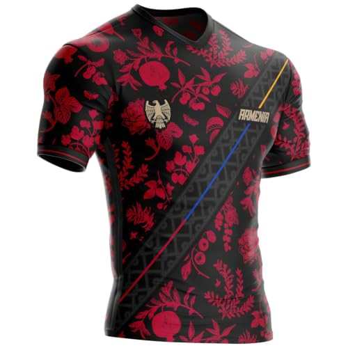 Maillot Arménie Football AR-55 avec Drapeau arménien (FR/ES, Alpha/Lettres, M, Taille Normale, Taille Normale, Noir)