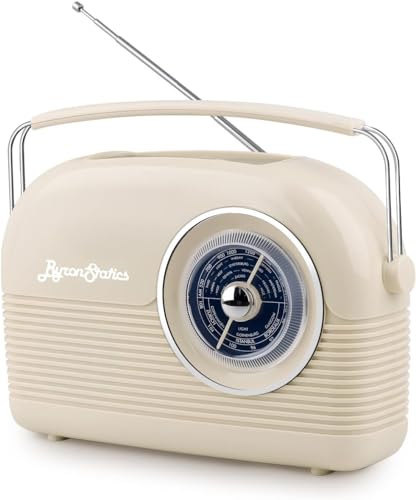 ByronStatics Portable Radio Small, FM Radios with Bluetooth Speaker, Radios Mains or Battery Operated, Headphone Jack, for Home & Outdoor, Cream