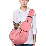 SlowTon Pet Carrier, Hand Free Sling Adjustable Padded Strap Tote Bag Breathable Cotton Shoulder Bag Front Pocket Safety Belt Carrying Small Dog Cat Puppy Machine Washable