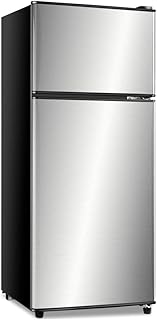 Anukis 3.8 Cu Ft Refrigerator Double Door Fridge with Top Freezer for Bedroom,Apartments, Dorms, Offices, Basements, Garages silver