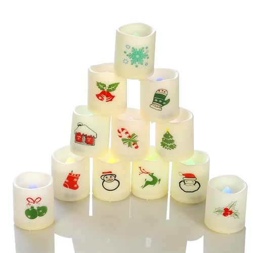 Image of Christmas Color Changing Battery Operated Flameless Votive Candles 12 PCS