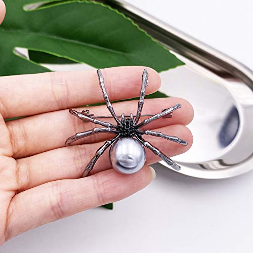 Laxpicol Fashion Pearl Black Crystal Spider Halloween Brooch Pin Black Tone #TOP3
