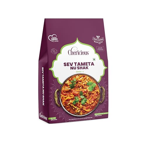 Chericious Ready to Eat Jain Sev Tameta Nu Shaak | Freeze Dried-300 gm | Indian Style Sabji | Quick Heat & Eat | No Chemicals, No Preservatives (Sev Tameta nu Shaak)