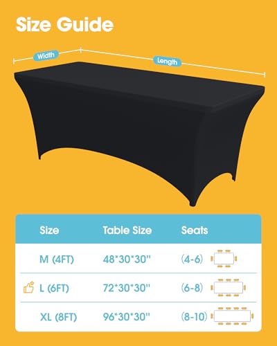 4-Pack Black Spandex Tablecloths – 72"x30"x30" Stretch Fitted Table Covers for 6ft Rectangle Folding Tables, Wrinkle-Resistant Tablecloth for Wedding, Banquet & Outdoor Events - Image 4