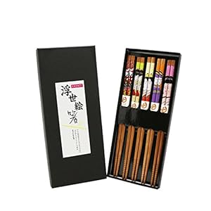 EXZACT Chopsticks Gift Set – 5 Pairs of Reusable Natural Bamboo Chopsticks in a Beautiful Black Handmade Box – Decorated…