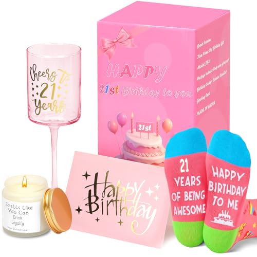 21st Birthday Gifts for Her, Funny Cool 21 Year Old Birth day Gift for Women 21st Birthday Decorations for Women 21 Happy Bday Gifts Idea for Her, Friends,Bestie,Sister, Daughter 21 Present, Pink