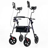 ELENKER All-Terrain Upright Rollator Walker, Stand Up Rolling Walker with 10’’Big PU Wheels and Adjustable Padded Armrests for Seniors from 4’8”to 6'4”, Purple