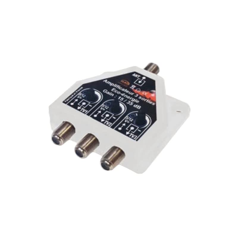 Répartiteur / Amplificateur 3 TV TNT UHF 470 / 790 MHz réglable - Gain : 35 DB - Auto-alimenté