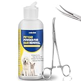 Ninibabie Dog Ear Powder for Hair Removal & Ear Care - Includes 5.5' Curved Locking Forceps - Absorbs Moisture, Removes Dirt - Soothes Itchy Ears for Dogs & Cats