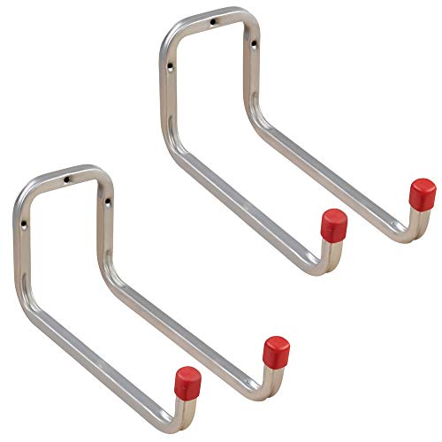 Gedotec Gerätehalter Metall Leiterhaken Wand-Haken Garage - DUO | Stahl verzinkt | Doppel-Haken lang | Tiefe: 250 mm | Ordnungshaken zum Schrauben für Wand-Montage | 2 Stück - Universalhaken 2-fach