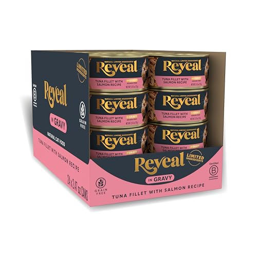 Reveal - Grain Free | Wet Canned Cat Food | 2.47oz - 24 Pack - Premium Nutrition, 100% Natural, No Additives, and Limited Ingredients (Tuna with Salmon in Gravy)