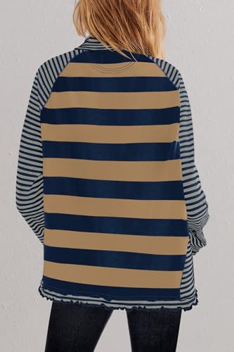 Panadila Womens Long Sleeve Striped Shirts Turtleneck Raglan Shirt Cute Color Block Tunic Tops Loose Pullover Top4