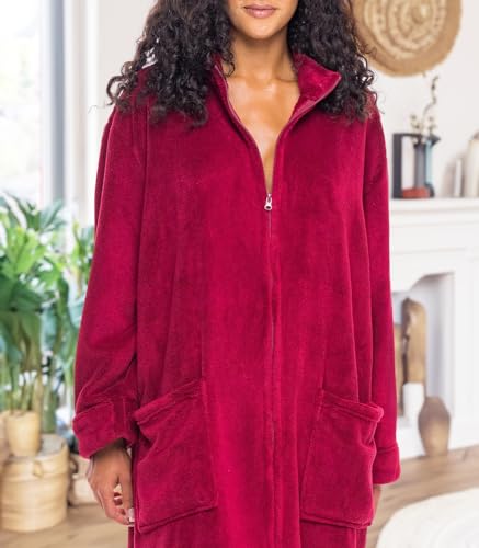 Image of Alexander Del Rossa Long Zip Up Robes, Plush Zipper Robes for Plus Size, Housecoats Zipper Front