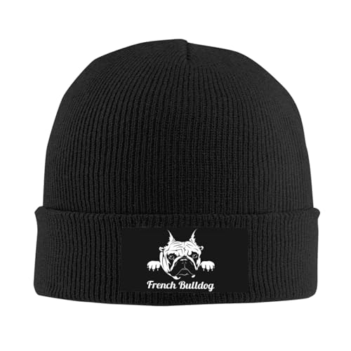 VunKo Unisex Bee Fluffy Beanie für Männer und Frauen Cuffed Plain Knit Hat Winter Weiche Warme Beanies Hüte Kappe, Französische Bulldogge spähende Hunde, Einheitsgr��e