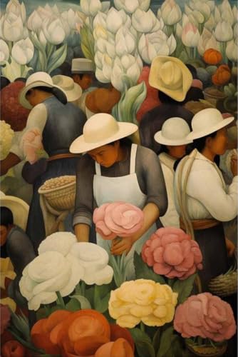SGFGAD FHYWQ Póster de Diego Rivera Cuadro abstracto de pared en color《Flower Picker》por Diego Rivera Grabados Pintura de Lienzo de Figura para Decoración del Hogar 40x60cm Sin enmarcar