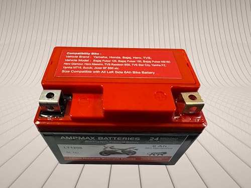 Image of Ampmax LT1206 Lithium Phosphate Motorcycle Battery, 12V 6Ah, Zero Maintenance, 24-Month Warranty, with active balancing