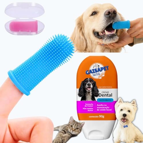 Escova de Dente para Pet Dedeira + Gel Dental Kit Higiene Bucal C...