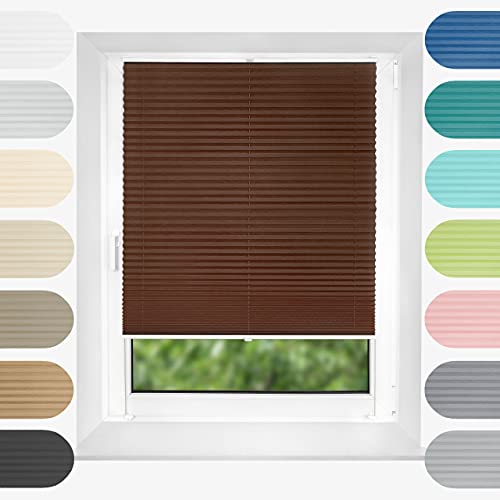 Birrke® Plissee Ohne Bohren Klemmfix 70x120 cm - Fenster Plisseerollo mit Bequemer Oben-Unten Funktion - Plissees für Sonnenschutz und Sichtschutz - Einfache Montage - Chocolate Cake, Braun