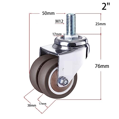 Roulettes pivotantes 5 cm caoutchouc M12 x 25 mm de rechange pour meuble