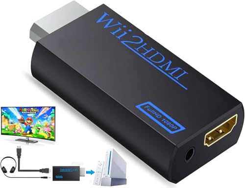 Azuxreza Wii to HDMI Converter,Wii HDMI Adapter 1080P, Output Video Audio HDMI Converter with 3.5mm Audio Jack&HDMI Output Supports All Wii Display Modes 720P NTSC Compatible with Wii,Wii U,HDTV