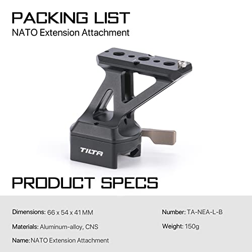 TILTA Left NATO Extension Attachment for Tilta Camera Cages and NATO Rail Attachments TA-NEA-L-B, Black - Image 2