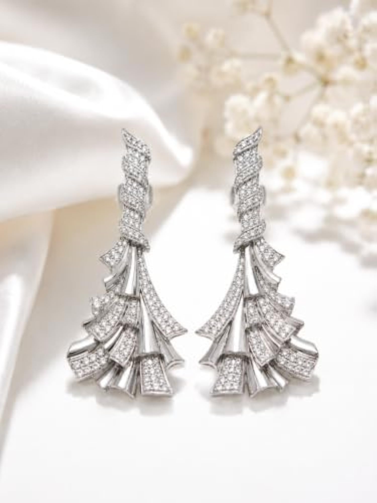 Women's Tiered Fan Drop Earrings in 925 Sterling Silver